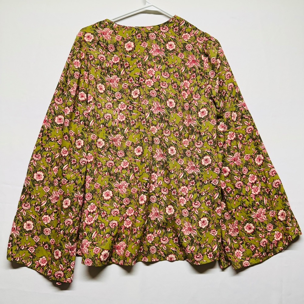 Jessica Simpson Kimono Sleeves Green Pink Chintz‎ Print Pleated Swing Top Medium - Picture 7 of 7